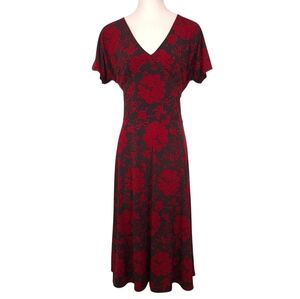 Talbots tie waist dress floral bias knee length stretch office romantic brown